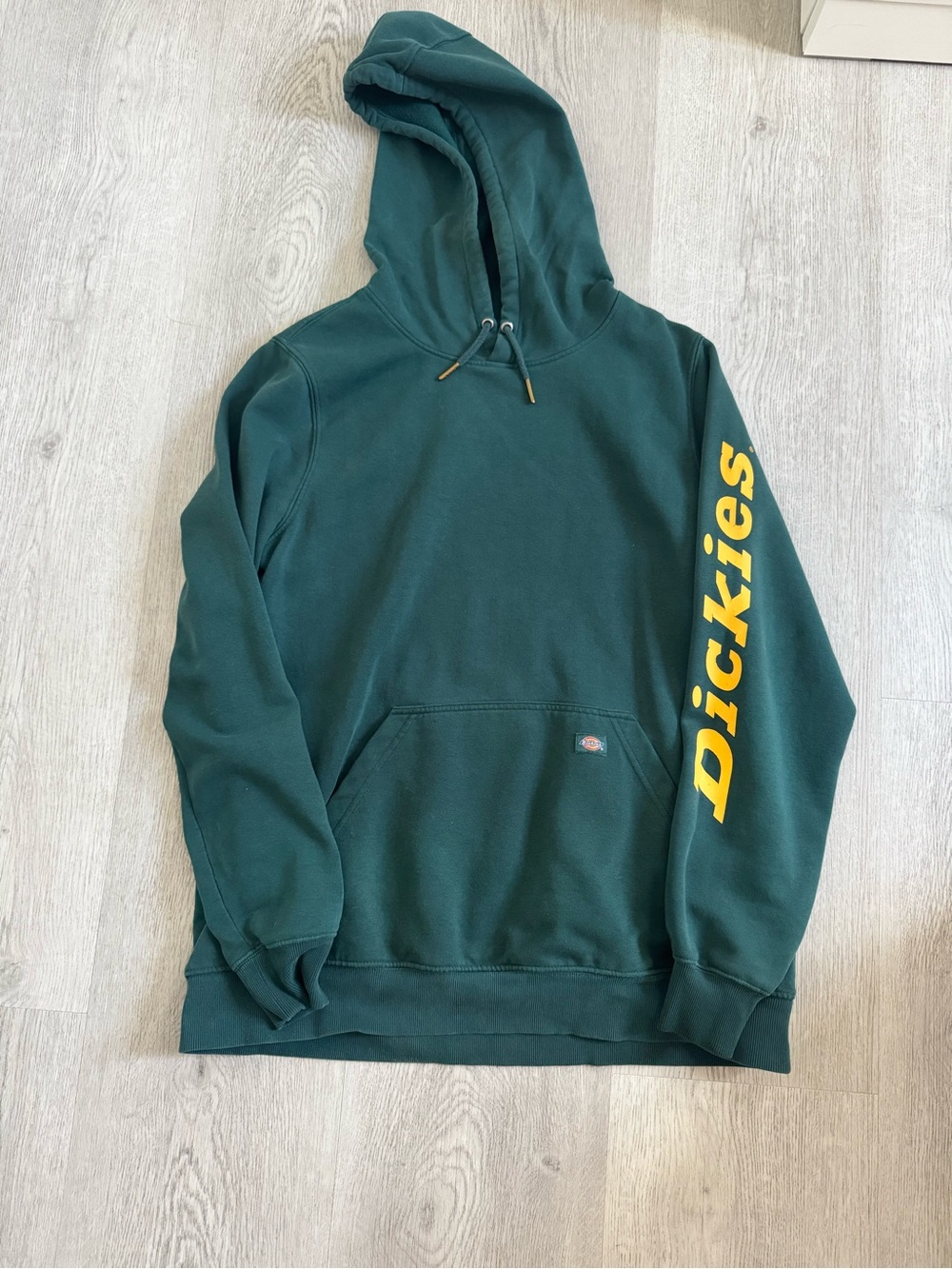 Dickies Men's Dark Green Hoodie with Yellow Sleeve Logo